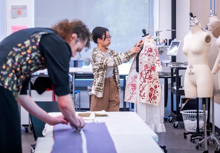 students working on textiles