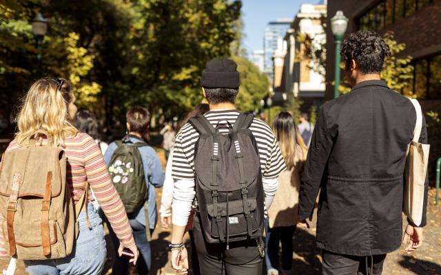 Students walking through campus