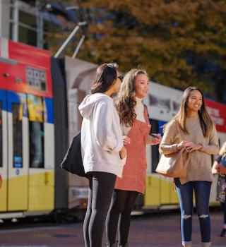 Students waiting for the Max train