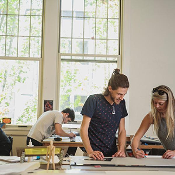 Architecture students in their studio