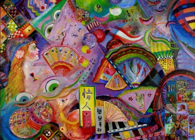 colorful variation on images of fans