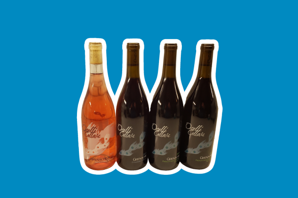 Four bottles of Ocelli Cellars wine, a rose and three reds all Grenache style.