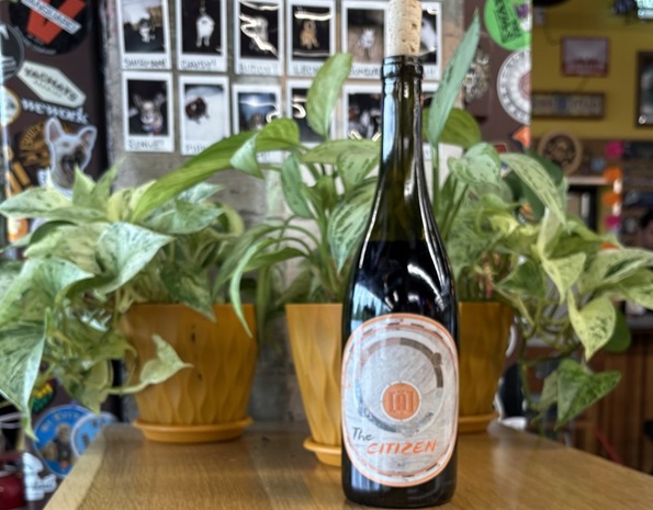 Bottle of Archetype12 wine on a table in front of some plants