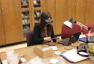 Student wearing technical headgear