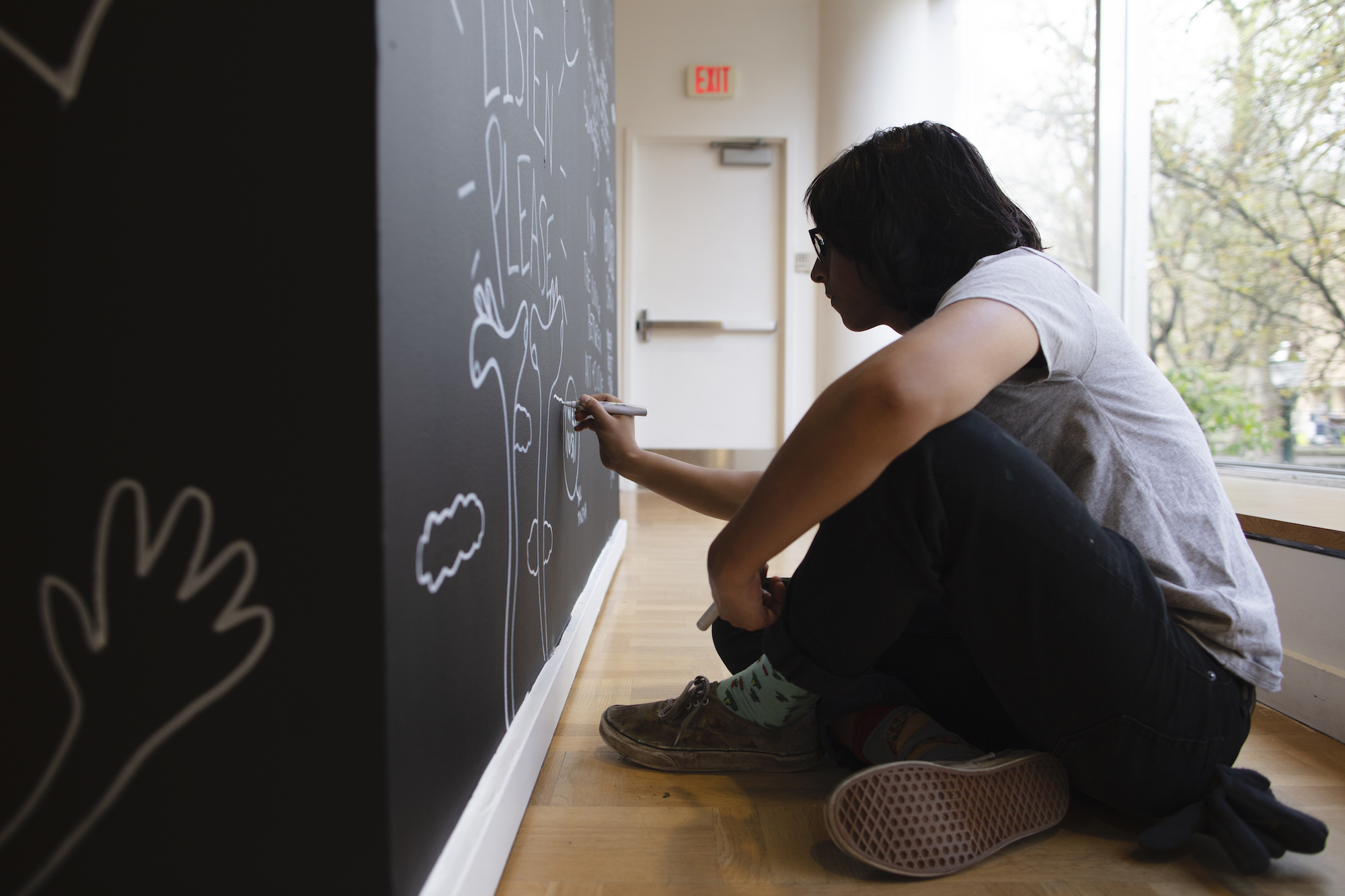 Art practice students working on an art installation for an exhibition in the Littman Gallery