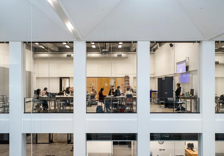 Studio classroom windows viewed from across the FMH light well