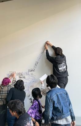 Group of students working on an art installation.