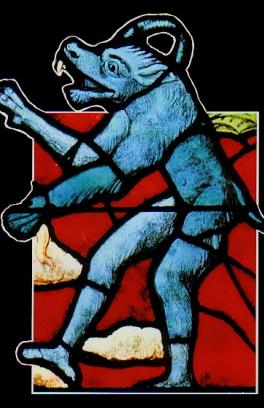 Werewolf depicted in stained glass from Notre Dame Cathedral, Paris.