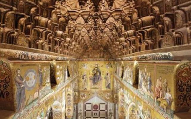 Mosaics and stucco ceiling inside a Byzantine church