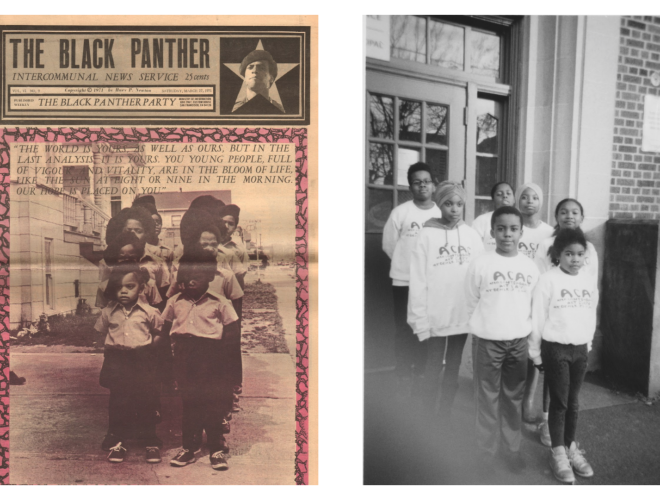 King School students recreating a photo from a Black Panther publication