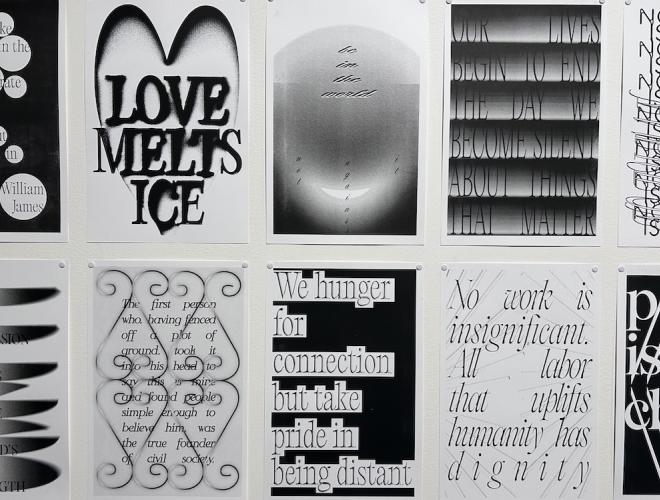 6 black and white posters with uplifting messages and designs.