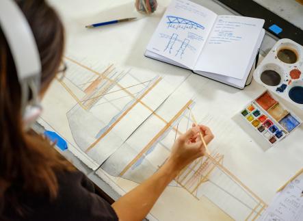 Architecture student designing