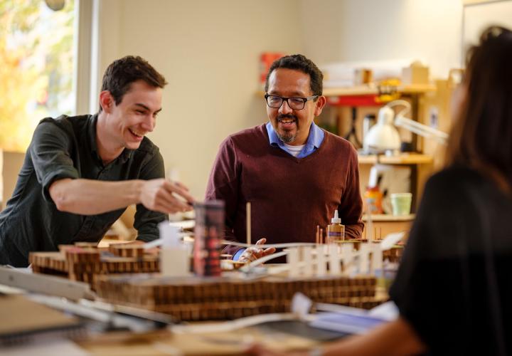 Architecture student and professor in studio