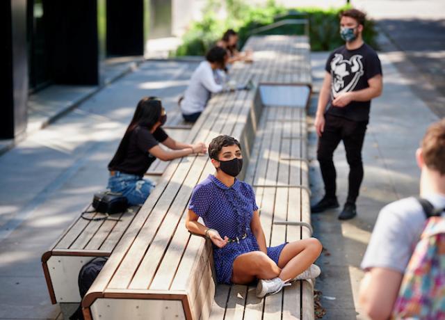 People wearing masks on PSU campus
