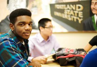 Students around a table