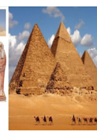 Collage of Egyptian pyramids, King Tut