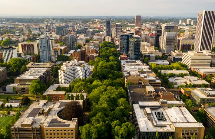 Aerial view of downtown Portland