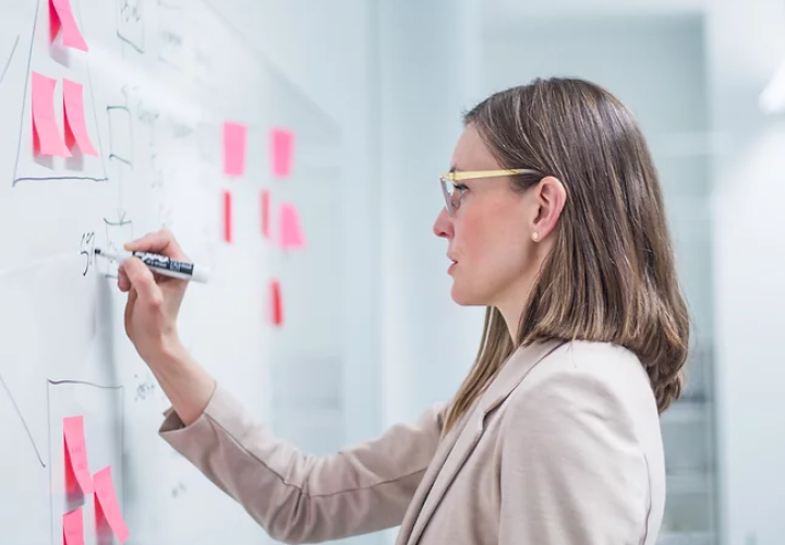 Women working on whiteboard