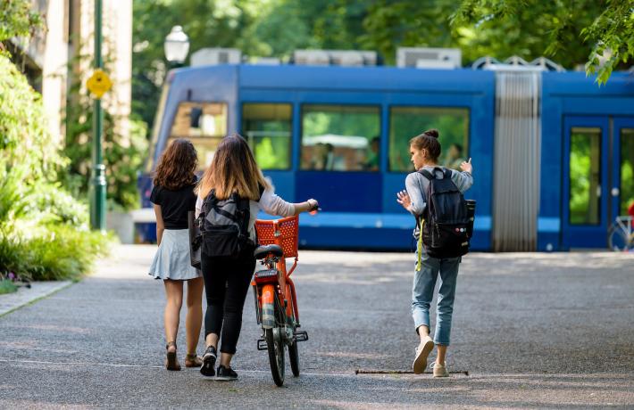 Students walking through campus