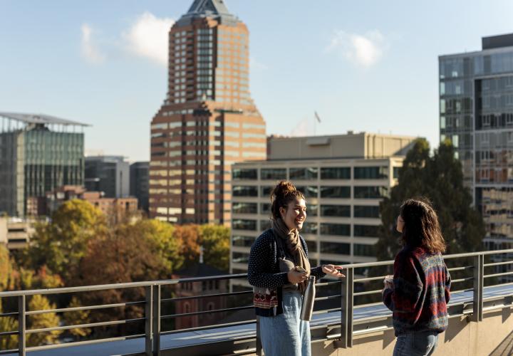 Students talking outside