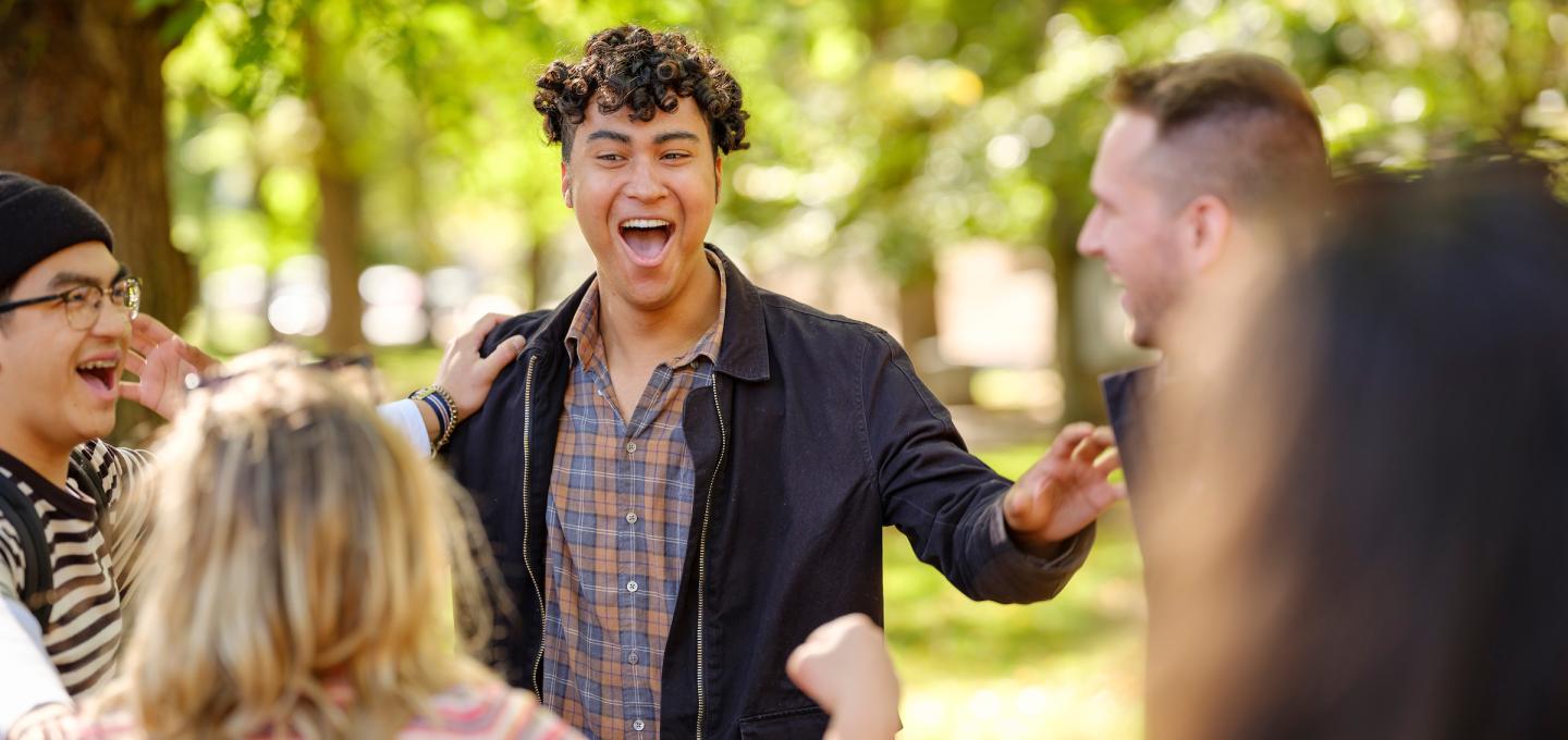 several students together in the park blocks