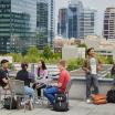 Several students networking on campus