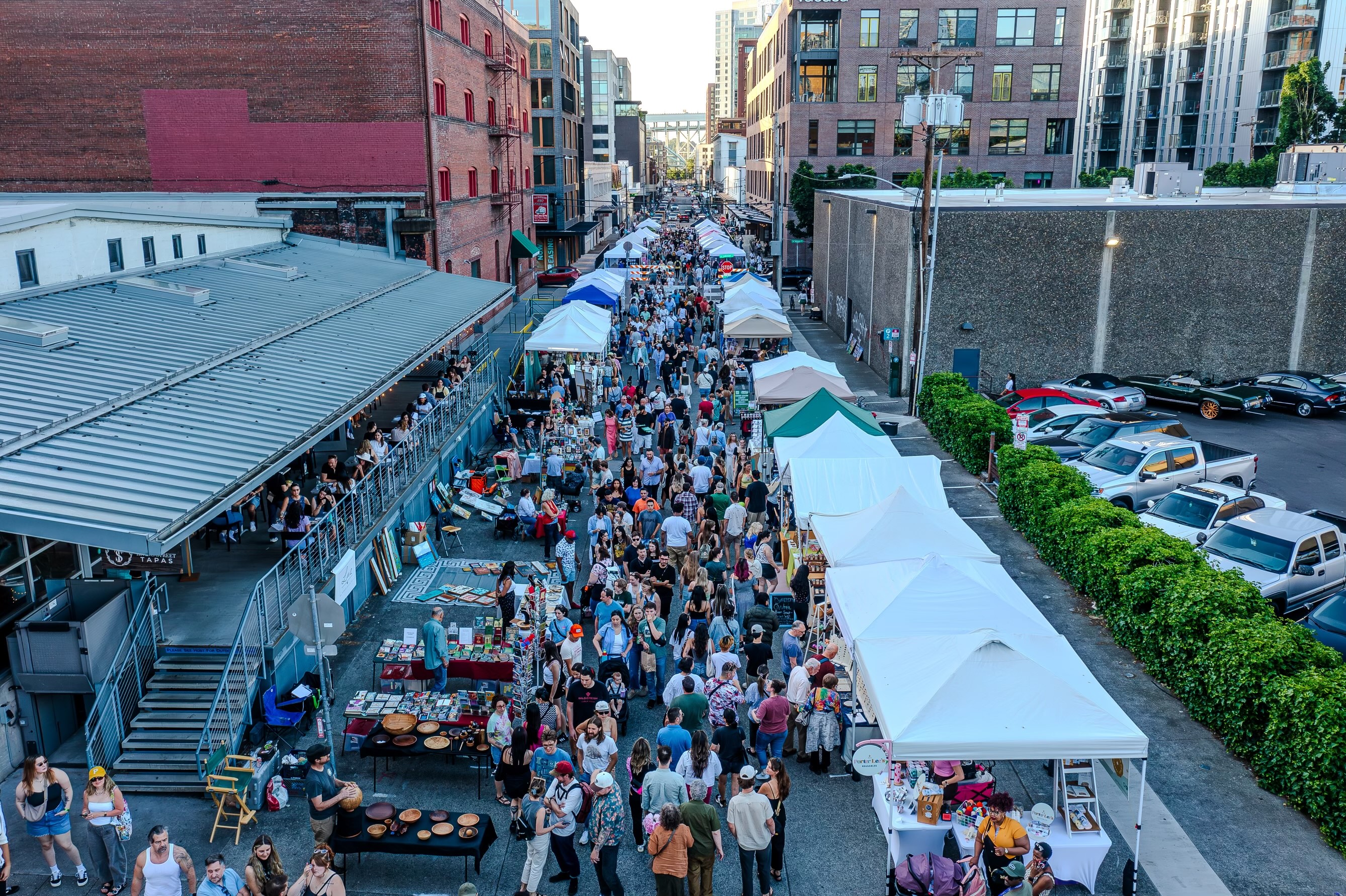 Visitors to the "First Thursday" arts and culture event downtown