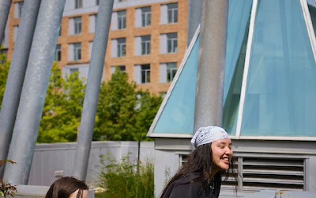 Students on Native American Student & Community Center rooftop garden