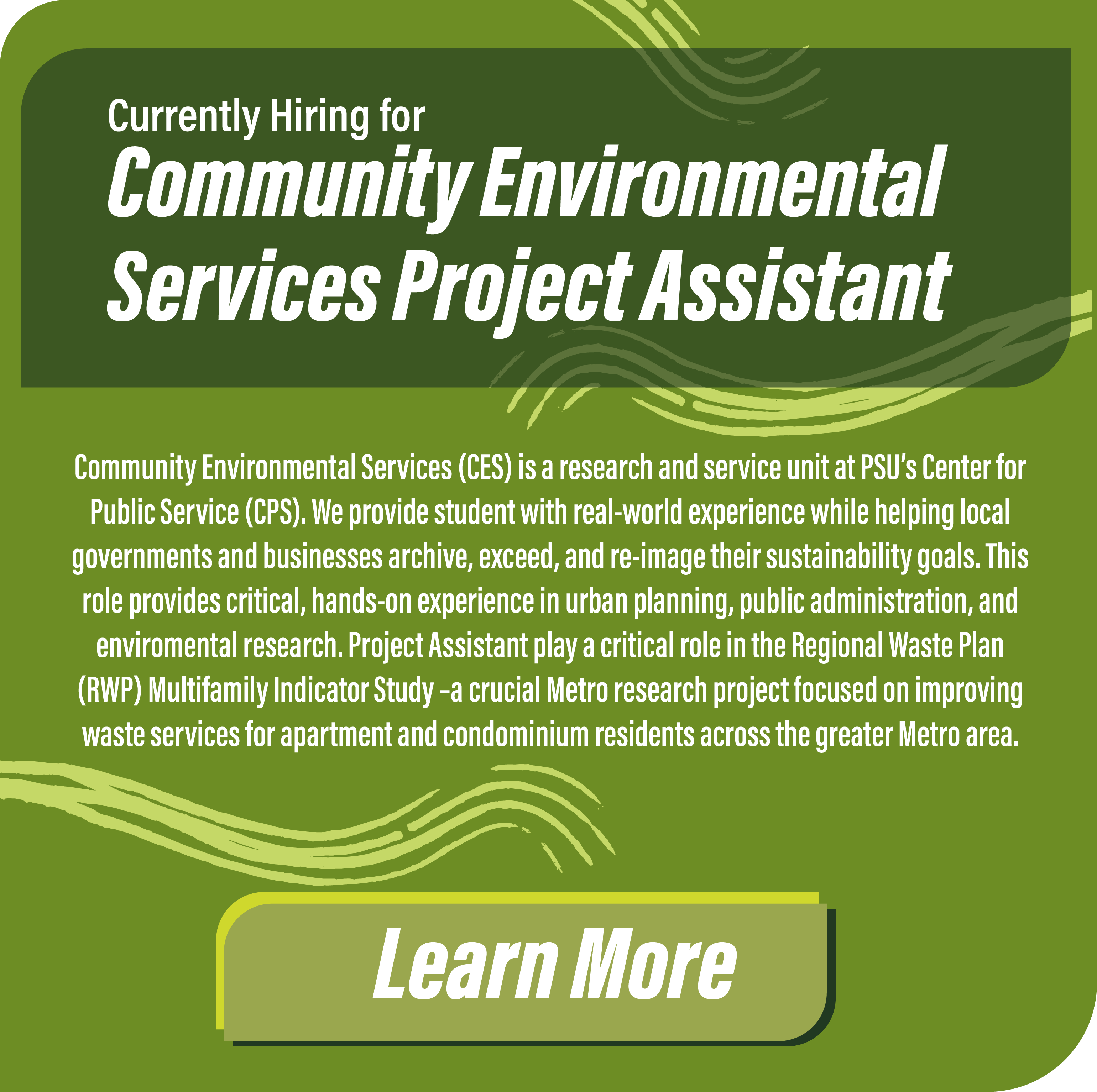 Community Environmental Services Project Assistant Job Posting, click to learn more