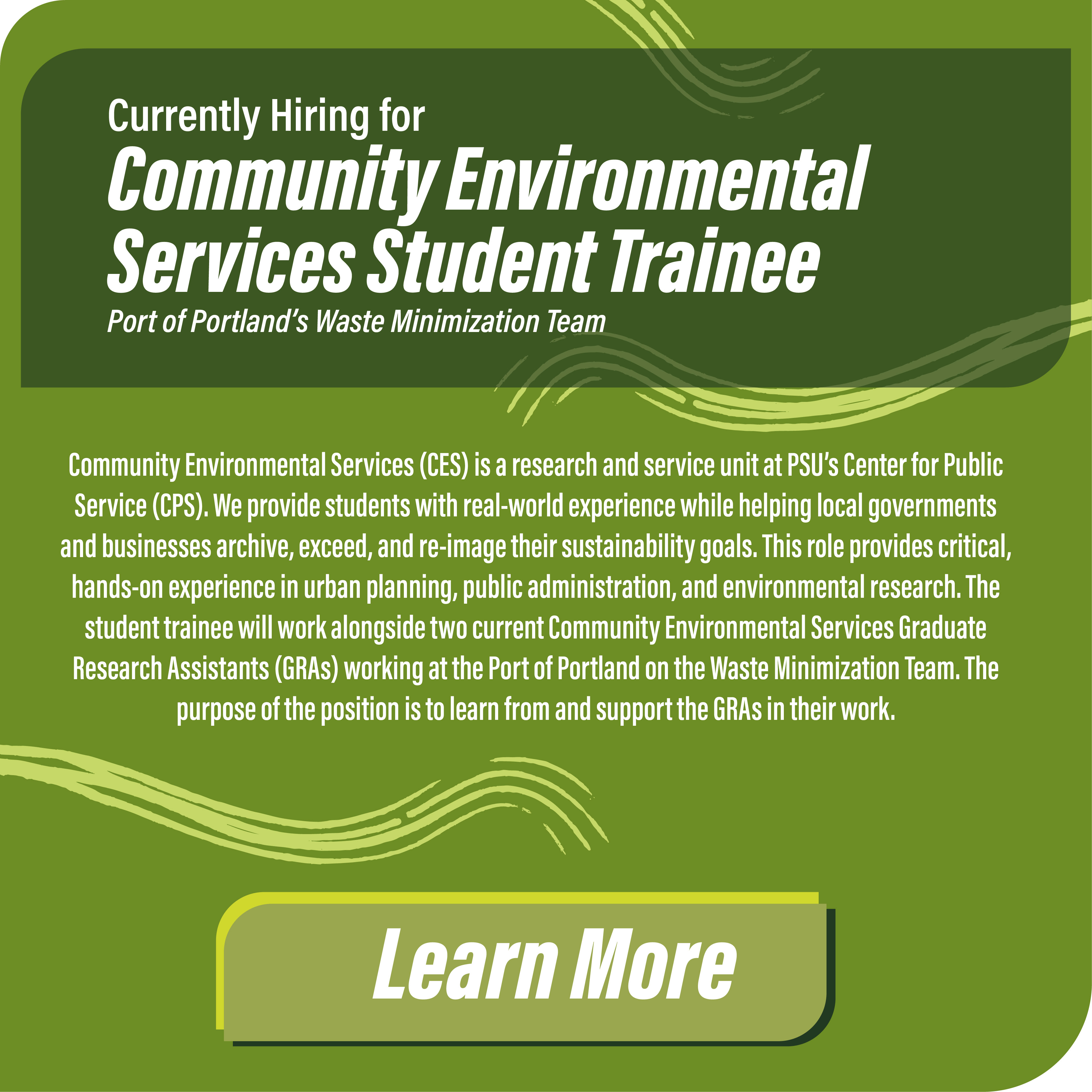 Community Environmental Services Student Trainee Job Posting. Click to learn more.