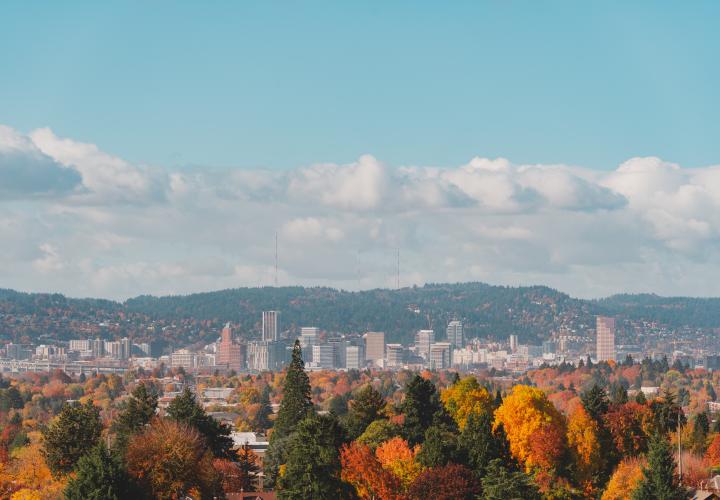 portland oregon skyline during the fall season