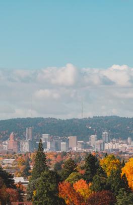 portland oregon skyline during the fall season