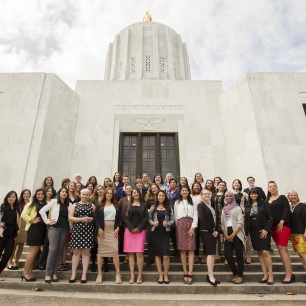 NLO 2015 Cohort standing on the steps of the Oregon State Capitol 