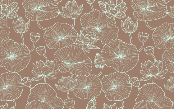 brown background with bright aqua-color flower graphics