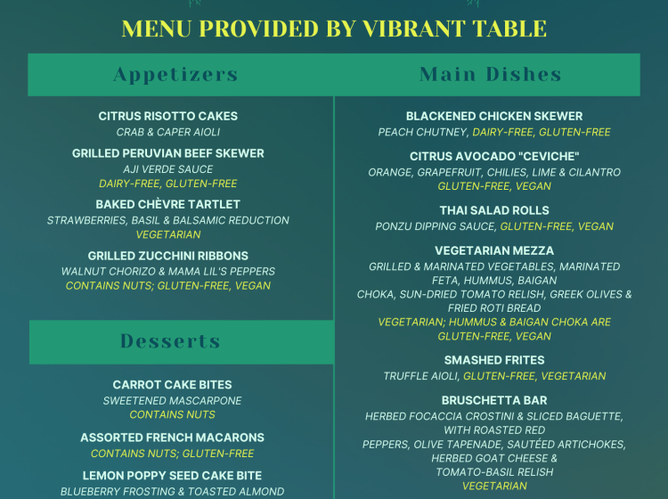 Menu for An Evening with the Center for Women's Leadership