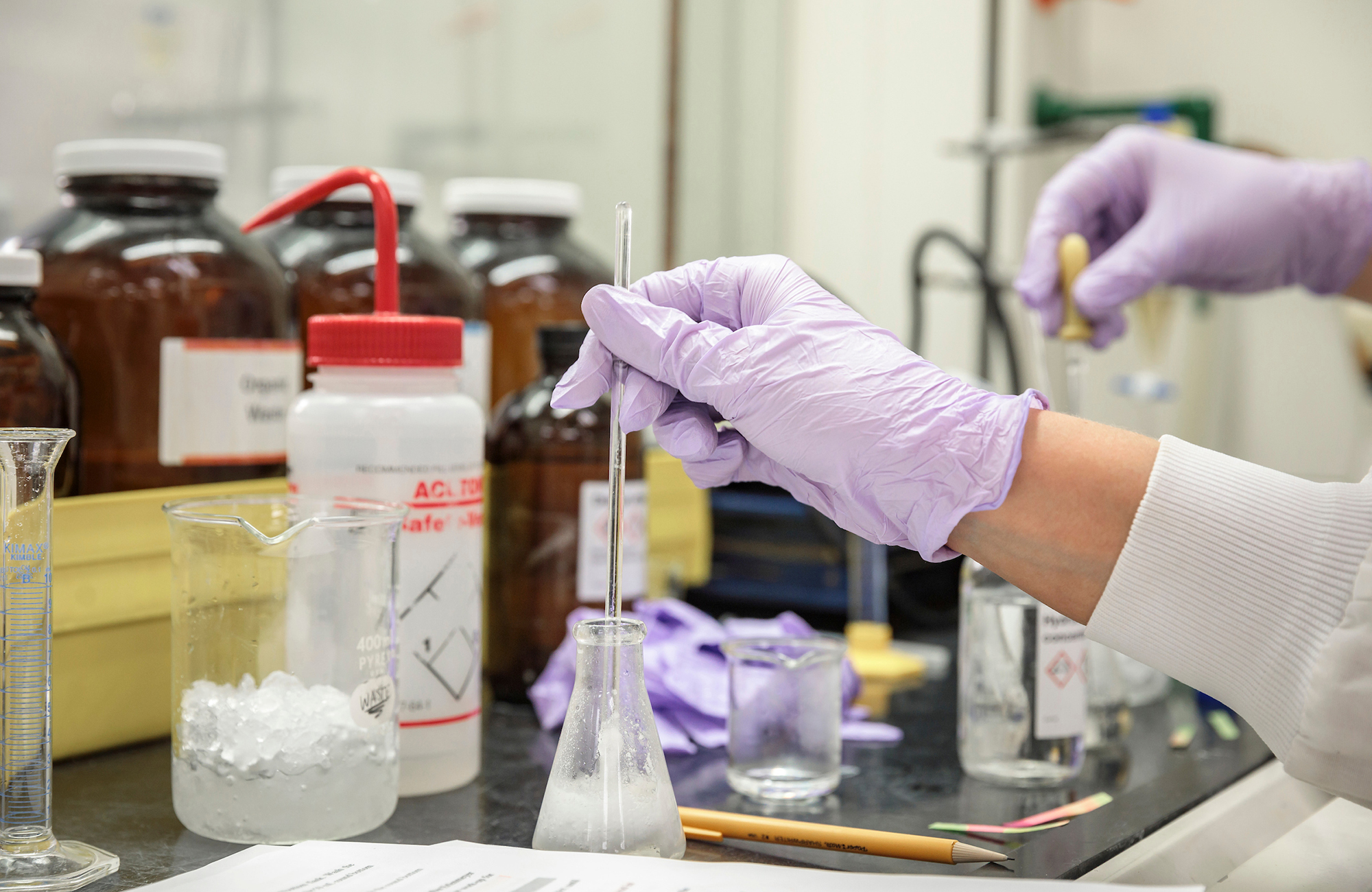 Portland State University chemistry students doing an experiment in a lab