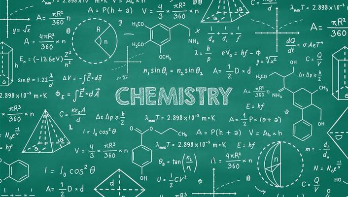 Green board with chemistry chalk drawings