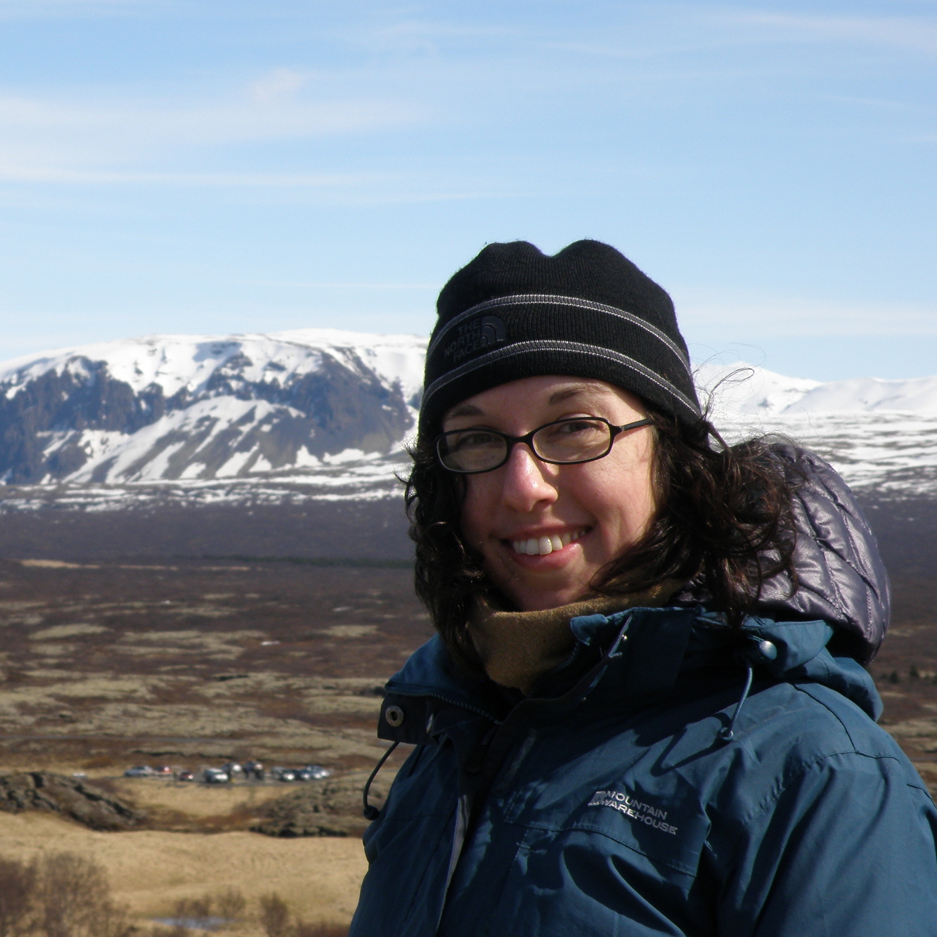 Vanessa in black hat with mountains in distance