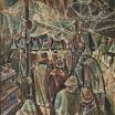 Loosely painted image of people at a market
