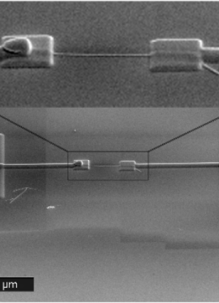 Microscope image of semiconductor parts.