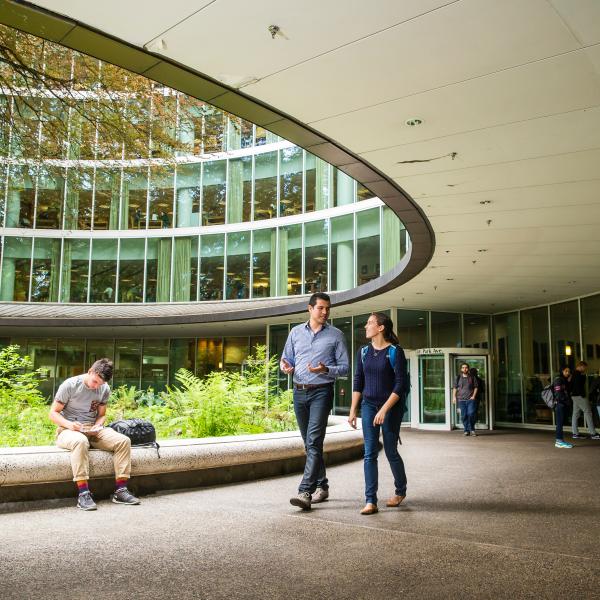 Students walking in front of the PSU library