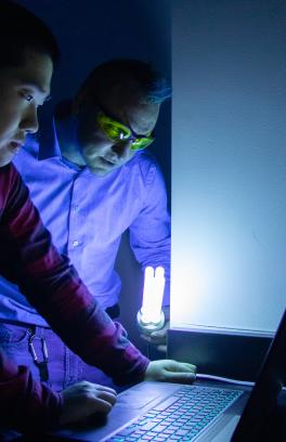 UVM team testing UV lights