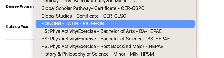 Pop Up Menu to Select Latin Honors Eligibility in DARS