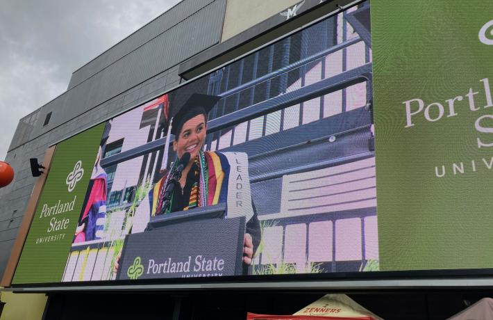 Nya Mbock speaks at commencement