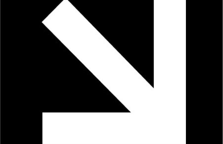White downward arrow on black background