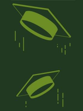 Two green graduation caps on dark background