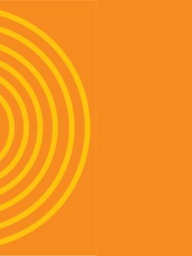 Concentric yellow arches on the left side of an orange background