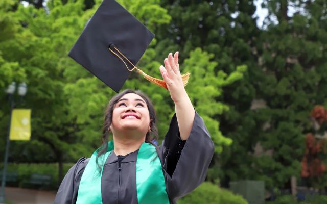 Graduate cap toss