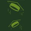 Two green graduation caps on dark background