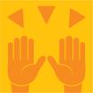 Two orange hands raised with triangles on yellow background